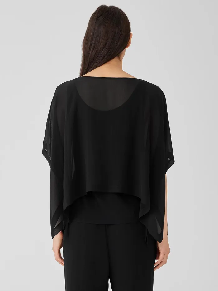 Women Eileen Fisher Tops and Tees Sheer Silk Georgette Poncho Black