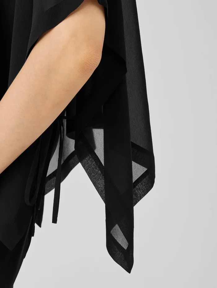 Women Eileen Fisher Tops and Tees Sheer Silk Georgette Poncho Black