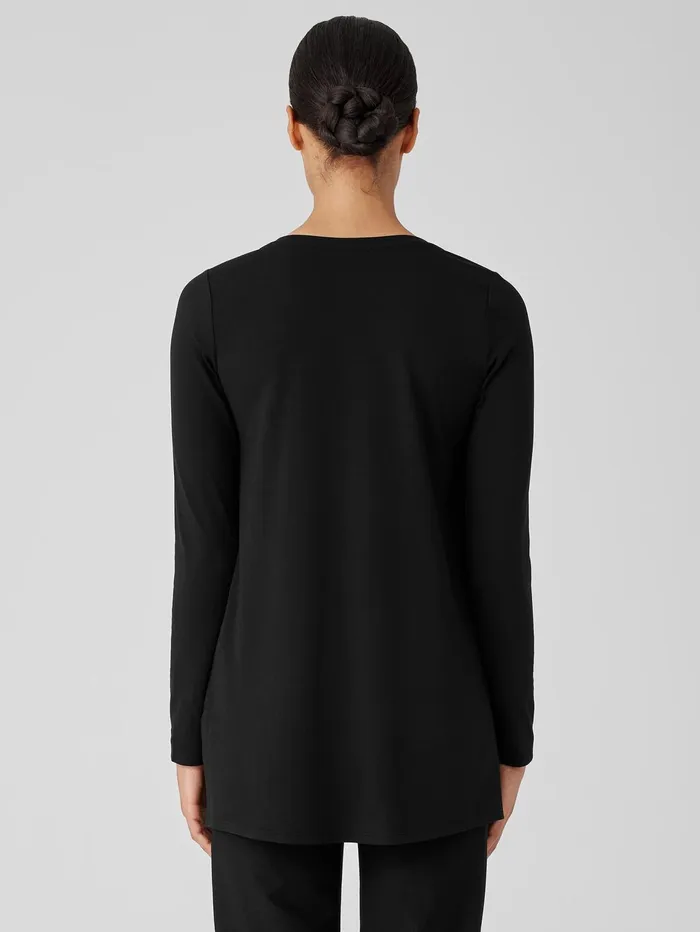 Women Eileen Fisher Tops and Tees Stretch Jersey Knit VNeck Long Top Black