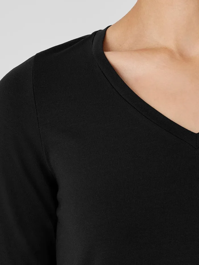 Women Eileen Fisher Tops and Tees Stretch Jersey Knit VNeck Long Top Black