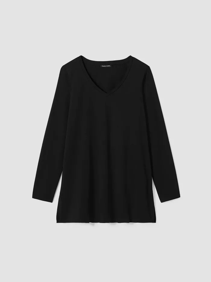Women Eileen Fisher Tops and Tees Stretch Jersey Knit VNeck Long Top Black