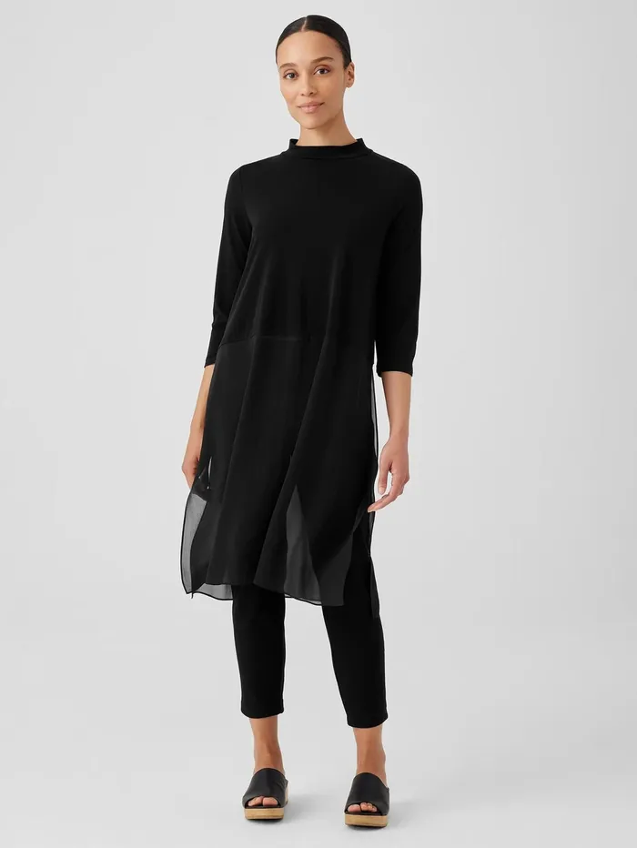 Women Eileen Fisher Tops and Tees Stretch Silk Jersey Mock Neck Top Black