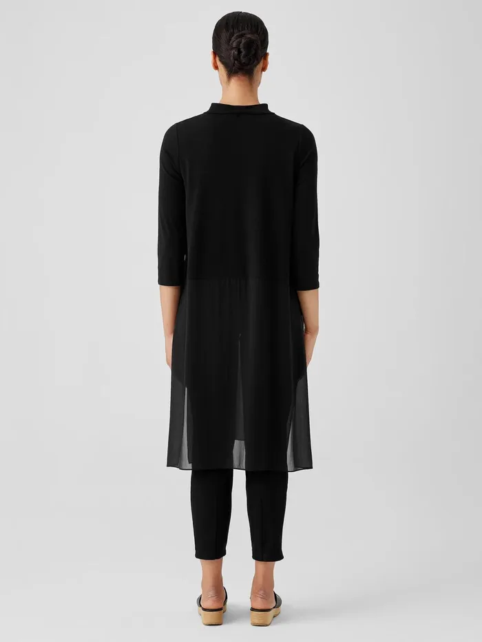 Women Eileen Fisher Tops and Tees Stretch Silk Jersey Mock Neck Top Black