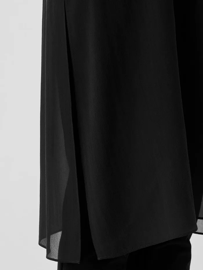 Women Eileen Fisher Tops and Tees Stretch Silk Jersey Mock Neck Top Black