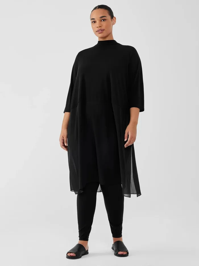 Women Eileen Fisher Tops and Tees Stretch Silk Jersey Mock Neck Top Black
