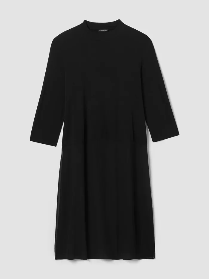 Women Eileen Fisher Tops and Tees Stretch Silk Jersey Mock Neck Top Black