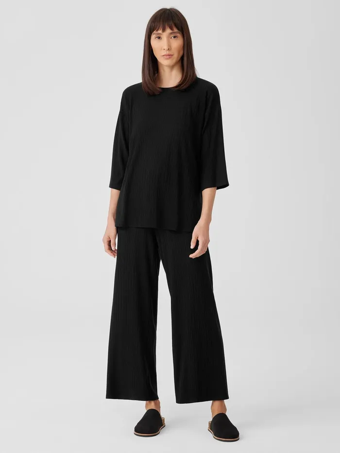 Women Eileen Fisher Tops and Tees Variegated Rib Knit Crew Neck Long Top Black