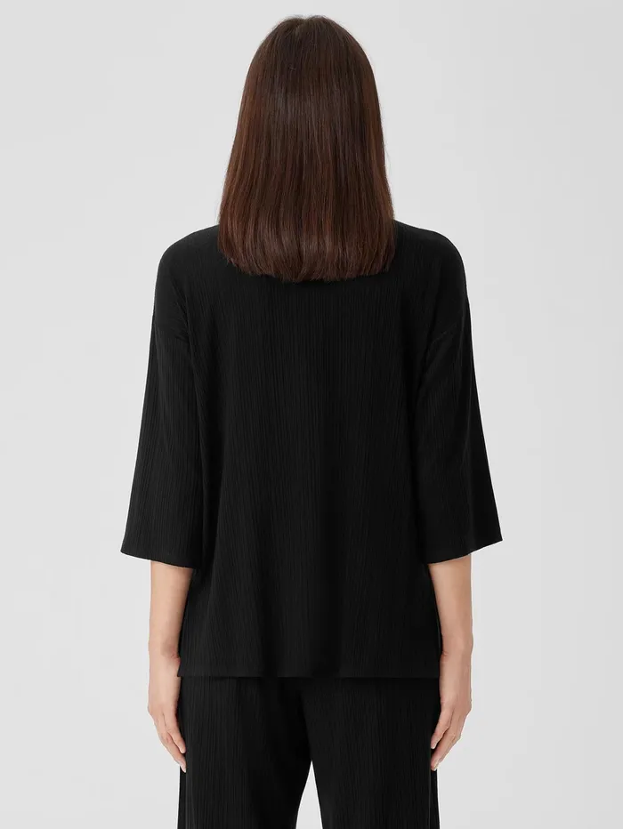 Women Eileen Fisher Tops and Tees Variegated Rib Knit Crew Neck Long Top Black