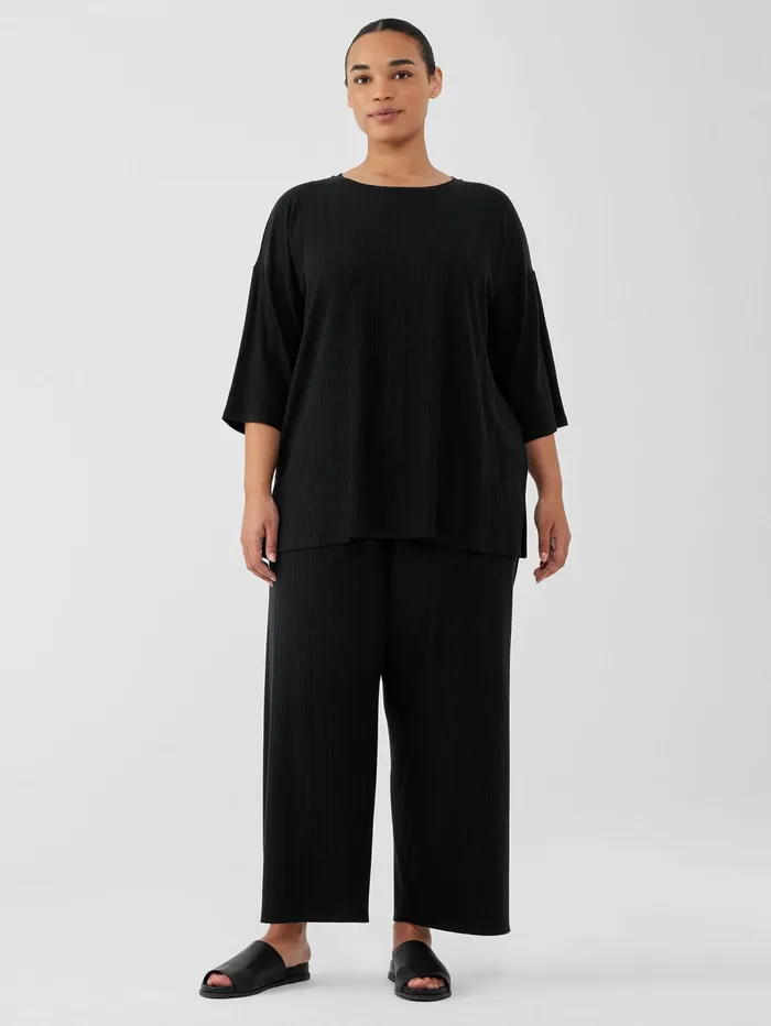 Women Eileen Fisher Tops and Tees Variegated Rib Knit Crew Neck Long Top Black