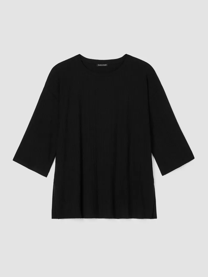 Women Eileen Fisher Tops and Tees Variegated Rib Knit Crew Neck Long Top Black