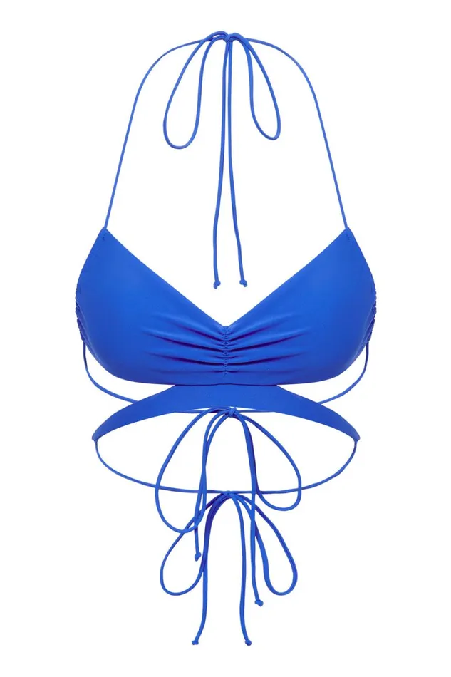 Women Electric Blue Ruched Bikini Top Jaded London Bikini Tops
