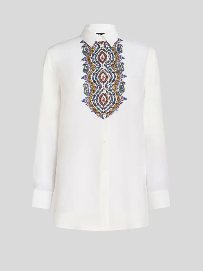 Women Embroidered Crpe De Chine Shirt Etro Shirts And Blouses