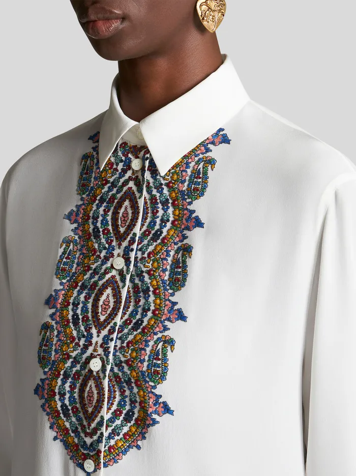 Women Embroidered Crpe De Chine Shirt Etro Shirts And Blouses