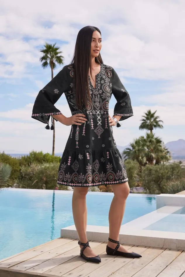 Women FAYE KIMONO SLEEVE FLOUNCE DRESS Black Johnny Was Dresses Women FAYE KIMONO SLEEVE FLOUNCE DRESS Black Johnny Was Dresses