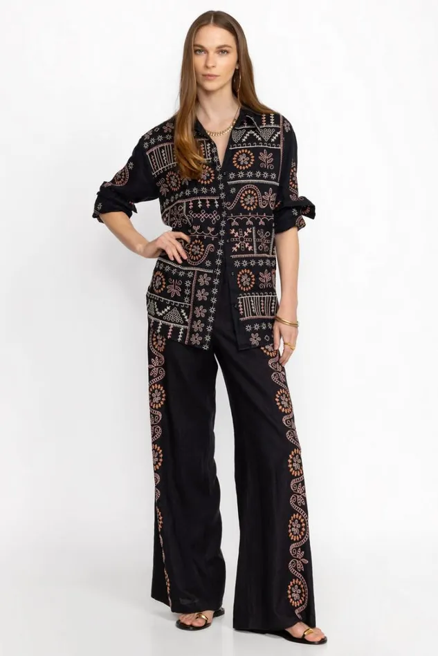 Women FAYE SEAMED WIDE LEG PANT Black Johnny Was Bottoms
