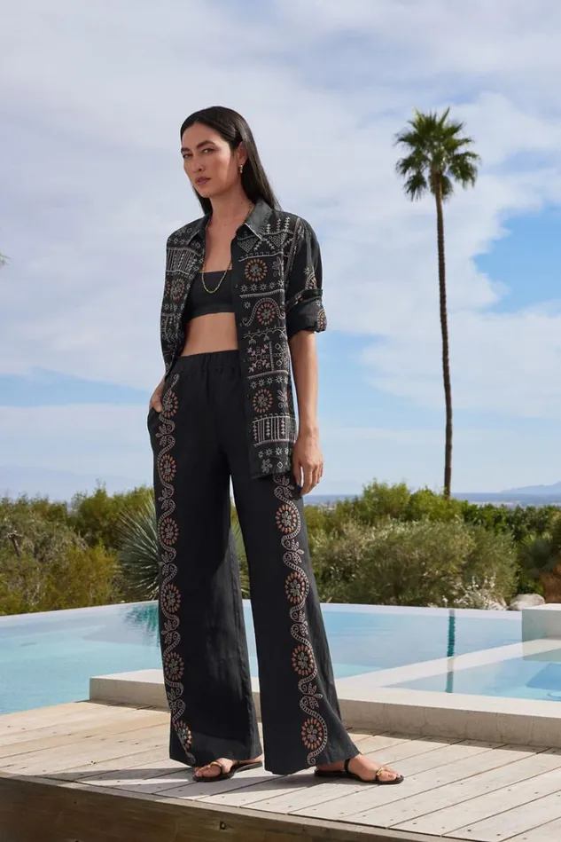 Women FAYE SEAMED WIDE LEG PANT Black Johnny Was Bottoms Women FAYE SEAMED WIDE LEG PANT Black Johnny Was Bottoms
