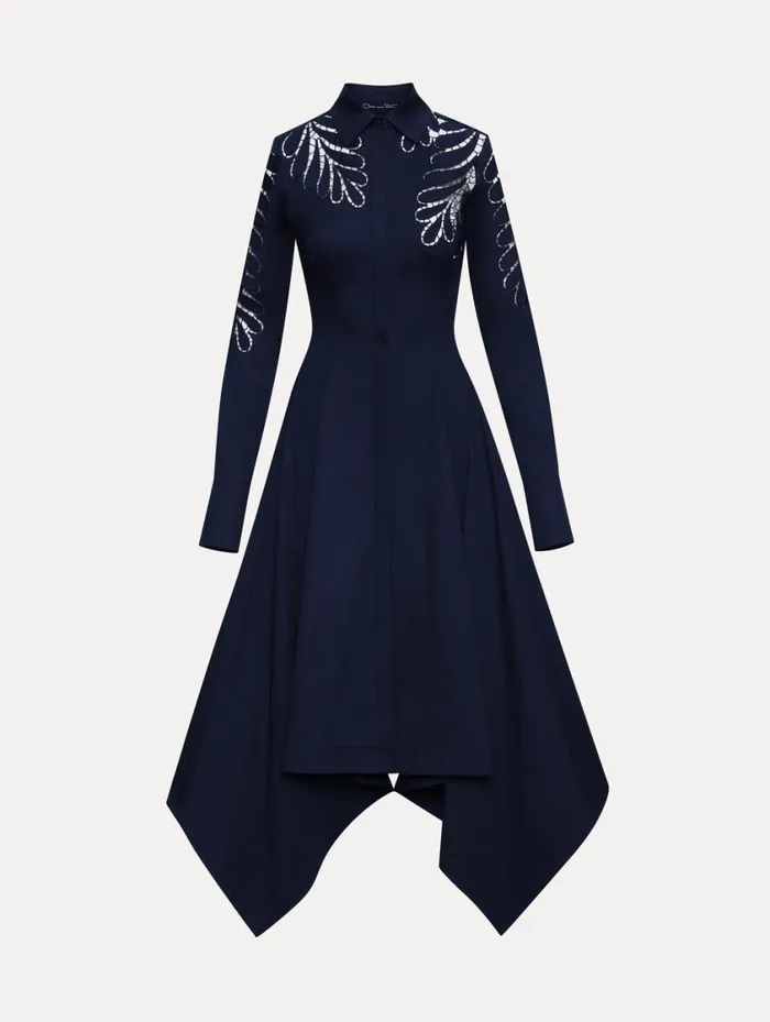 Women Fern Cutout Cotton Twill Dress Navy Oscar De La Renta Dresses