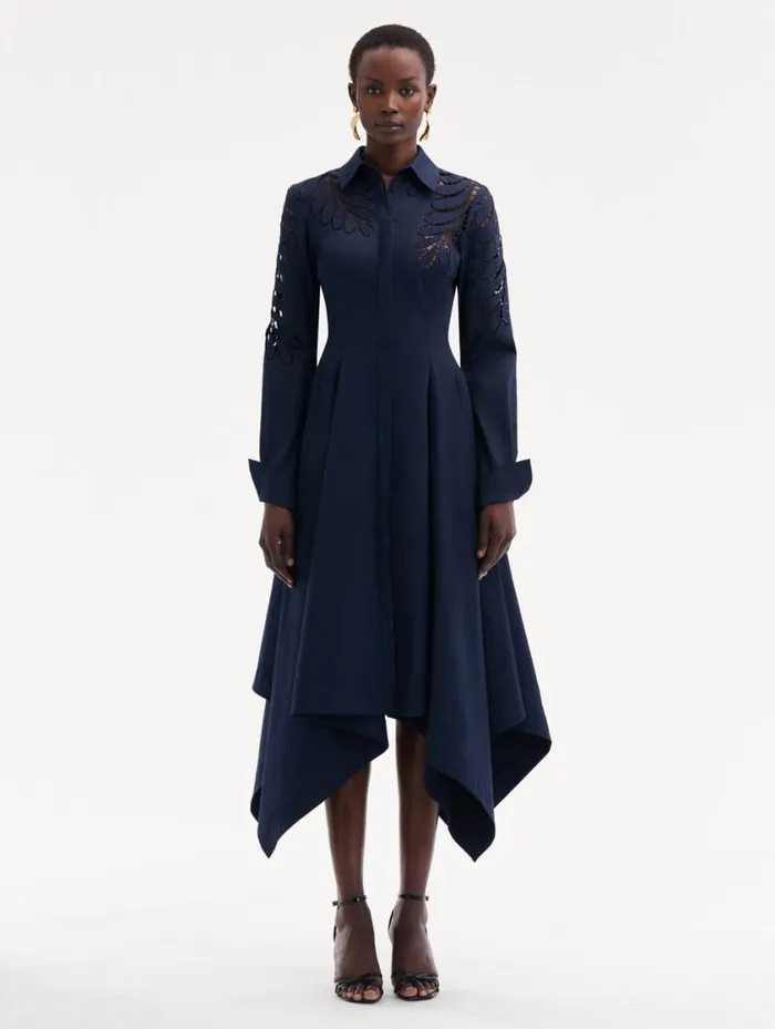 Women Fern Cutout Cotton Twill Dress Navy Oscar De La Renta Dresses Women Fern Cutout Cotton Twill Dress Navy Oscar De La Renta Dresses