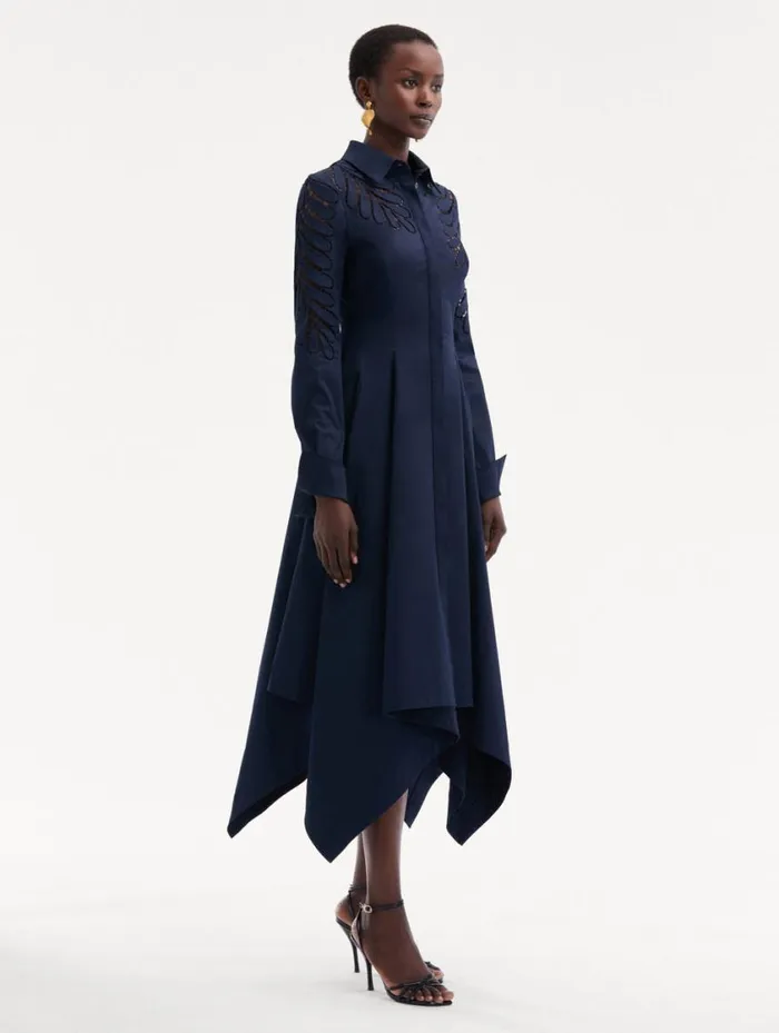 Women Fern Cutout Cotton Twill Dress Navy Oscar De La Renta Dresses Women Fern Cutout Cotton Twill Dress Navy Oscar De La Renta Dresses