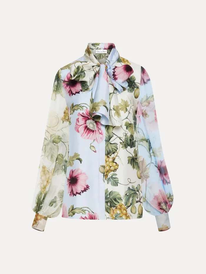 Women Fig and Grapes Silk Chiffon Blouse Multi Oscar De La Renta Blouses and Knits Women Fig and Grapes Silk Chiffon Blouse Multi Oscar De La Renta Blouses and Knits