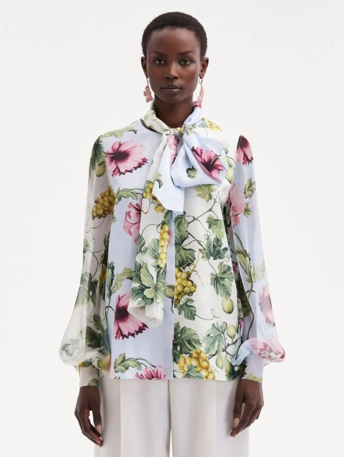 Women Fig and Grapes Silk Chiffon Blouse Multi Oscar De La Renta Blouses and Knits Women Fig and Grapes Silk Chiffon Blouse Multi Oscar De La Renta Blouses and Knits
