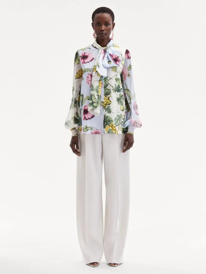 Women Fig and Grapes Silk Chiffon Blouse Multi Oscar De La Renta Blouses and Knits Women Fig and Grapes Silk Chiffon Blouse Multi Oscar De La Renta Blouses and Knits