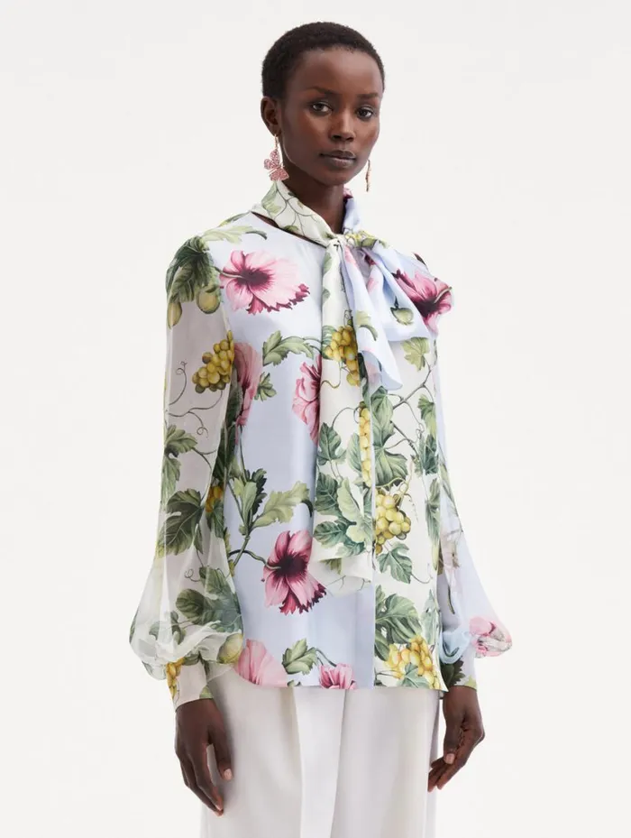 Women Fig and Grapes Silk Chiffon Blouse Multi Oscar De La Renta Blouses and Knits Women Fig and Grapes Silk Chiffon Blouse Multi Oscar De La Renta Blouses and Knits
