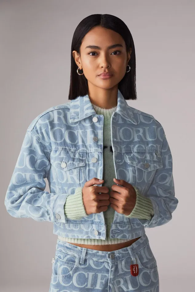 Women Fiorucci Jeans and Denim Laser Monogram Denim Jacket Blue Women Fiorucci Jeans and Denim Laser Monogram Denim Jacket Blue