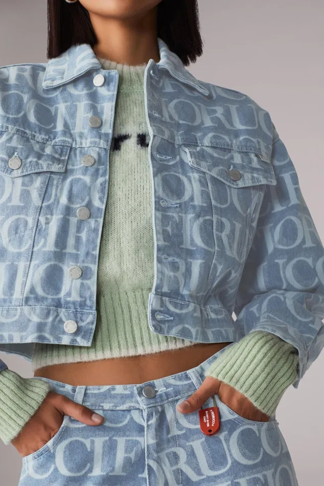 Women Fiorucci Jeans and Denim Laser Monogram Denim Jacket Blue Women Fiorucci Jeans and Denim Laser Monogram Denim Jacket Blue