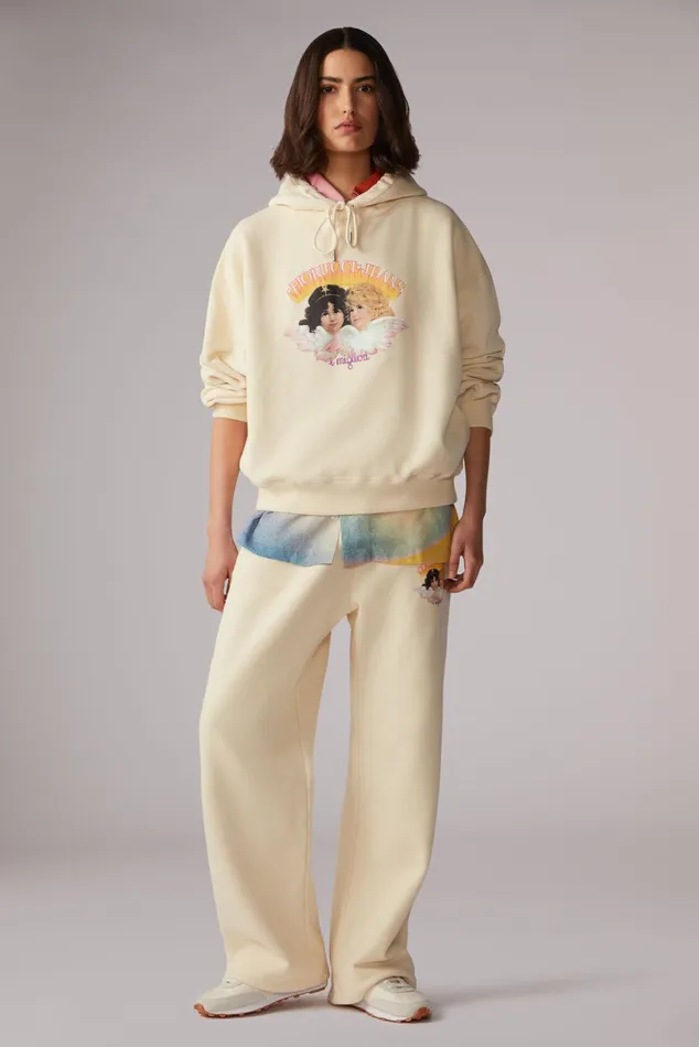 Women Fiorucci Sweatshirts and Hoodies Angels Jeans Logo Hoodie Cream