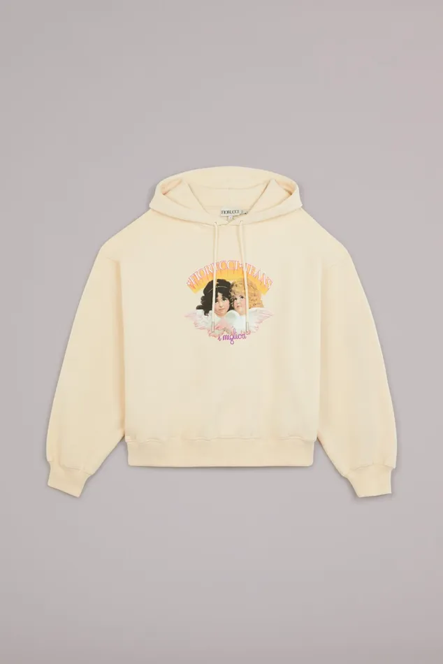 Women Fiorucci Sweatshirts and Hoodies Angels Jeans Logo Hoodie Cream Women Fiorucci Sweatshirts and Hoodies Angels Jeans Logo Hoodie Cream