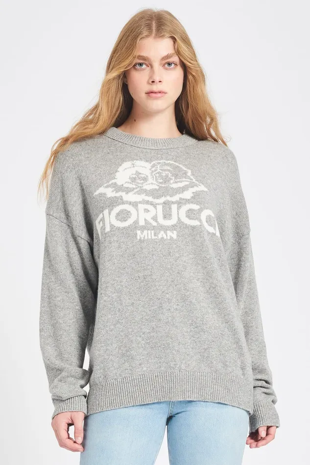 Women Fiorucci Sweatshirts and Hoodies Milan Angels Knit Jumper Grey