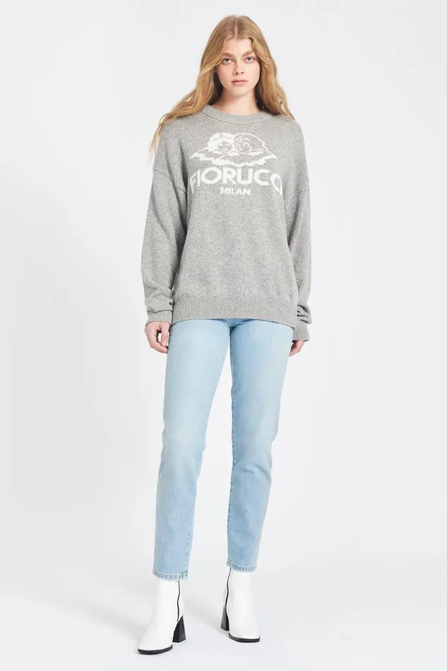 Women Fiorucci Sweatshirts and Hoodies Milan Angels Knit Jumper Grey Women Fiorucci Sweatshirts and Hoodies Milan Angels Knit Jumper Grey