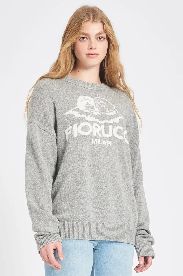 Women Fiorucci Sweatshirts and Hoodies Milan Angels Knit Jumper Grey Women Fiorucci Sweatshirts and Hoodies Milan Angels Knit Jumper Grey