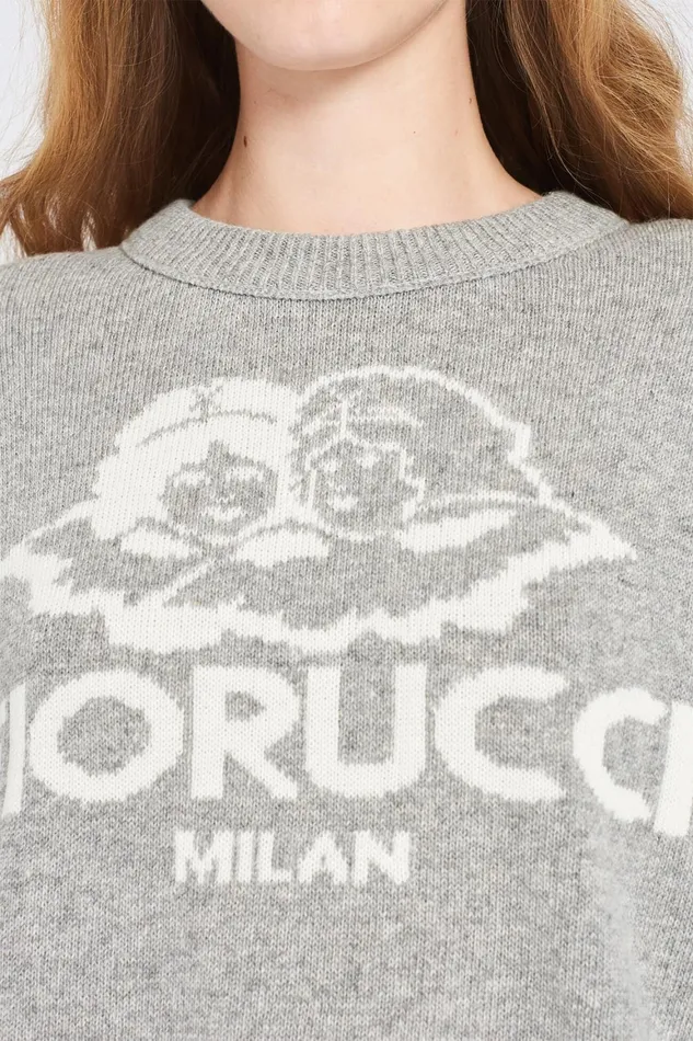 Women Fiorucci Sweatshirts and Hoodies Milan Angels Knit Jumper Grey Women Fiorucci Sweatshirts and Hoodies Milan Angels Knit Jumper Grey