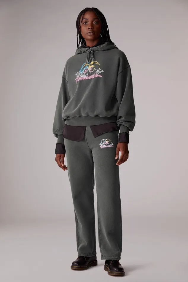 Women Fiorucci Sweatshirts and Hoodies Neon Angels Hoodie Black