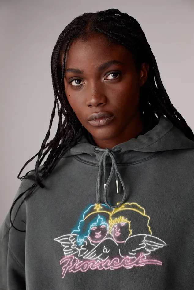 Women Fiorucci Sweatshirts and Hoodies Neon Angels Hoodie Black Women Fiorucci Sweatshirts and Hoodies Neon Angels Hoodie Black