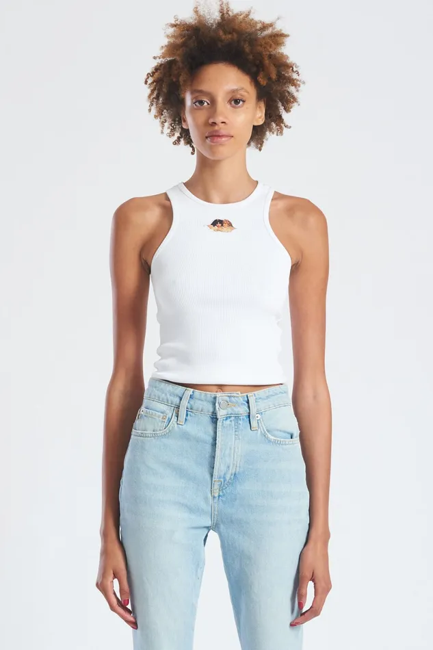 Women Fiorucci TShirts and Tops Icon Angels Ribbed Vest White