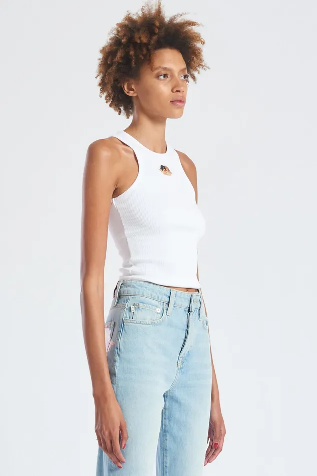 Women Fiorucci TShirts and Tops Icon Angels Ribbed Vest White Women Fiorucci TShirts and Tops Icon Angels Ribbed Vest White