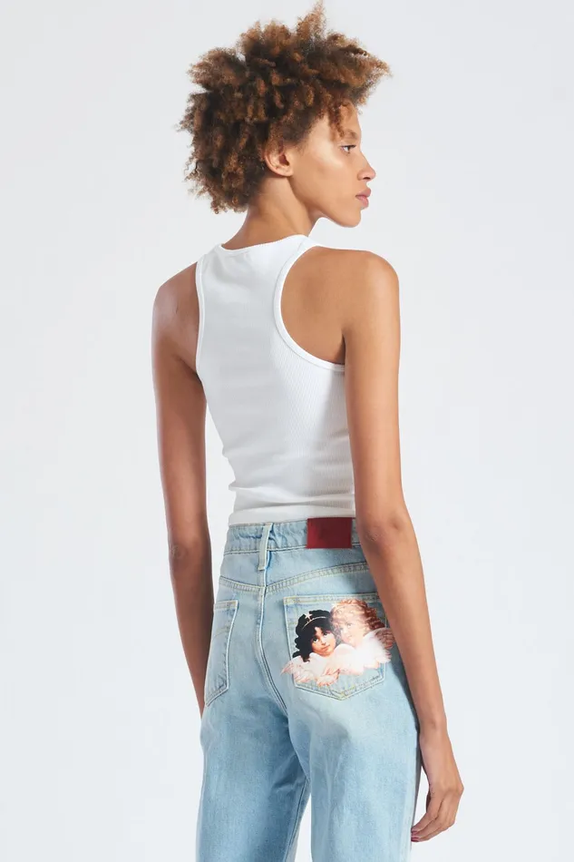 Women Fiorucci TShirts and Tops Icon Angels Ribbed Vest White Women Fiorucci TShirts and Tops Icon Angels Ribbed Vest White