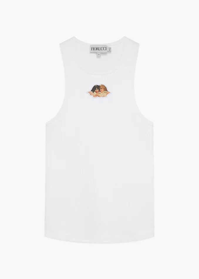 Women Fiorucci TShirts and Tops Icon Angels Ribbed Vest White Women Fiorucci TShirts and Tops Icon Angels Ribbed Vest White