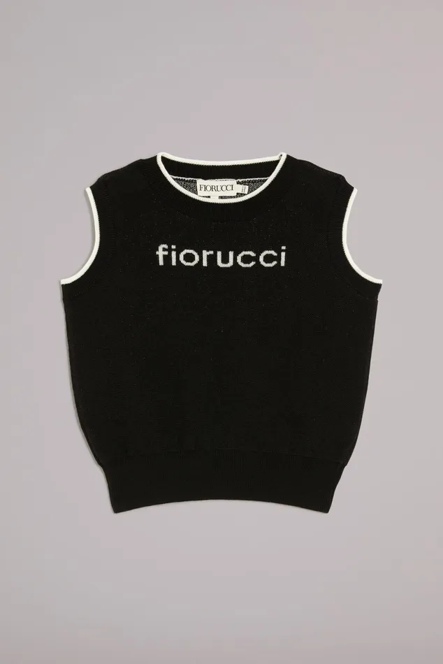 Women Fiorucci TShirts and Tops Logo Crop Knit Vest Black Women Fiorucci TShirts and Tops Logo Crop Knit Vest Black