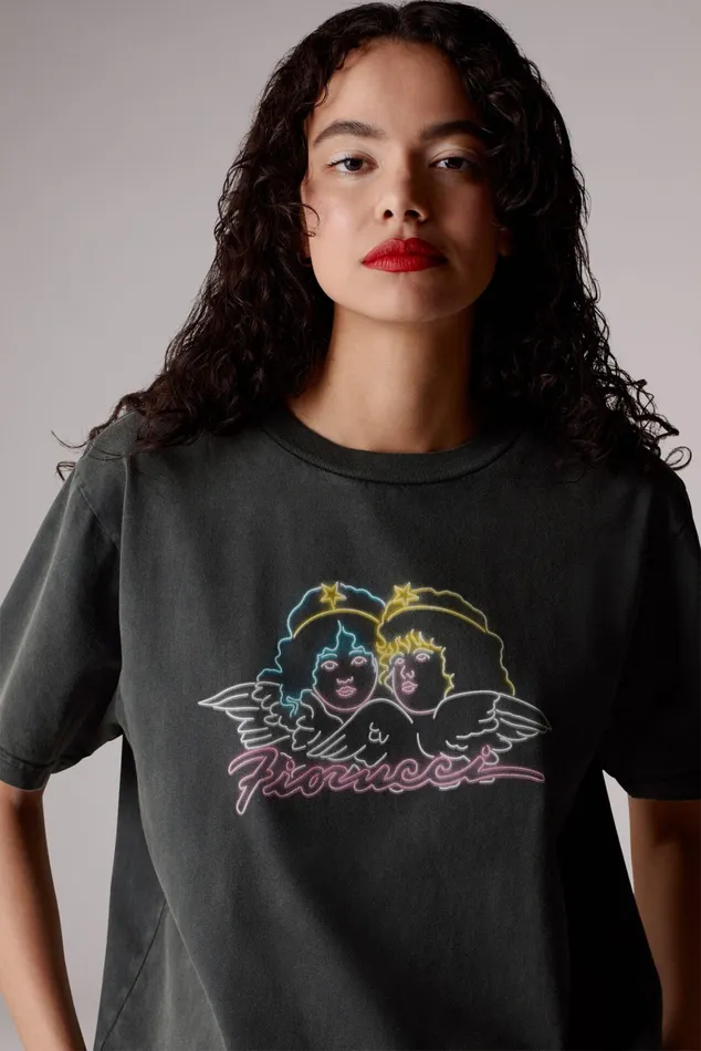 Women Fiorucci TShirts and Tops Neon Angels TShirt Black Women Fiorucci TShirts and Tops Neon Angels TShirt Black