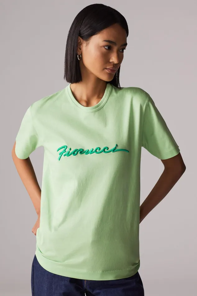 Women Fiorucci TShirts and Tops Squiggle Logo TShirt Green Women Fiorucci TShirts and Tops Squiggle Logo TShirt Green