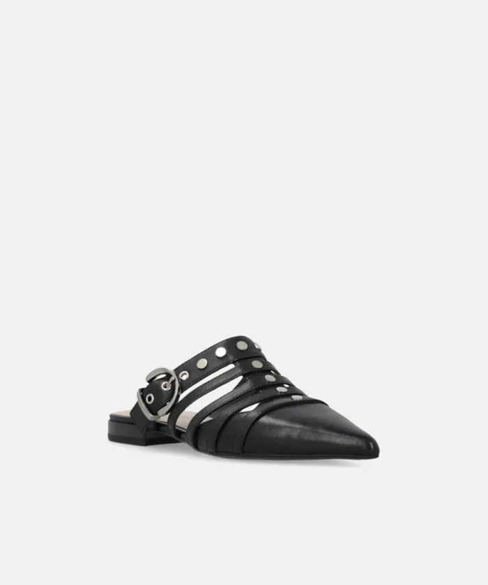 Women Flats Pinko Pointed Nappa Leather Slippers With Straps Limo Black Women Flats Pinko Pointed Nappa Leather Slippers With Straps Limo Black