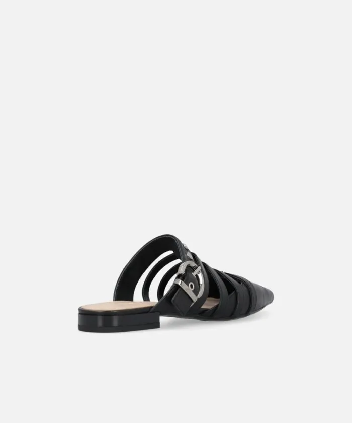 Women Flats Pinko Pointed Nappa Leather Slippers With Straps Limo Black Women Flats Pinko Pointed Nappa Leather Slippers With Straps Limo Black