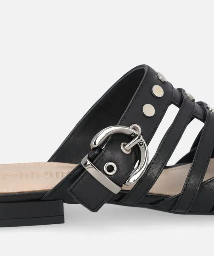 Women Flats Pinko Pointed Nappa Leather Slippers With Straps Limo Black Women Flats Pinko Pointed Nappa Leather Slippers With Straps Limo Black
