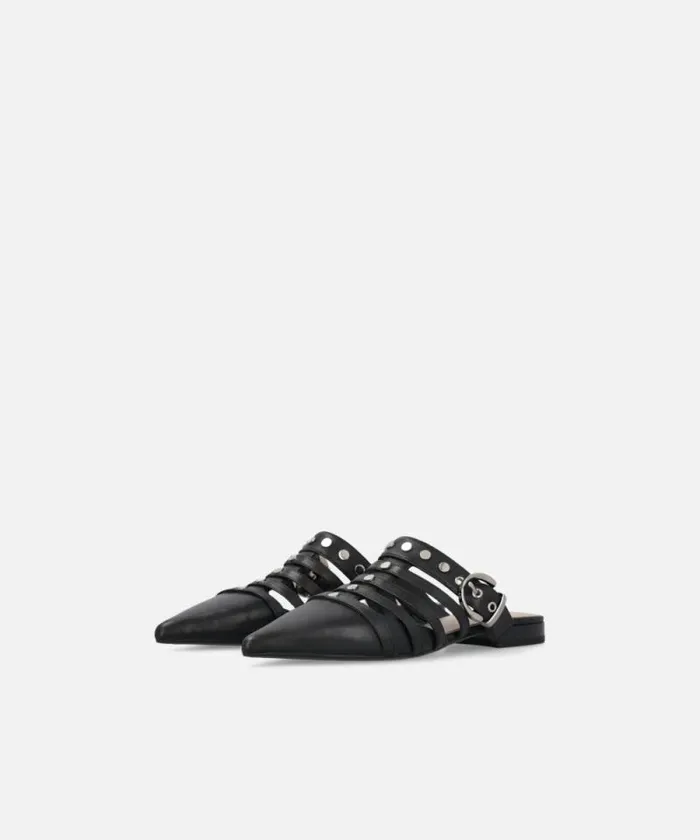 Women Flats Pinko Pointed Nappa Leather Slippers With Straps Limo Black Women Flats Pinko Pointed Nappa Leather Slippers With Straps Limo Black