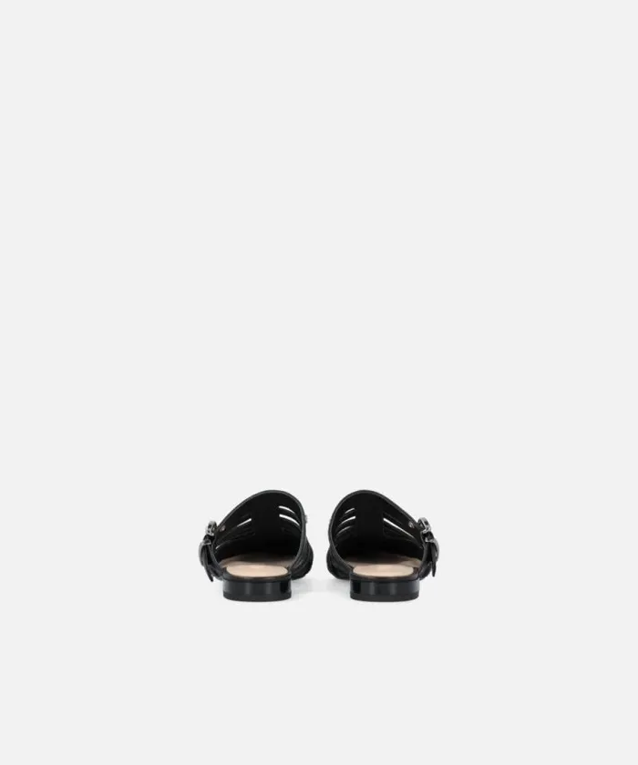 Women Flats Pinko Pointed Nappa Leather Slippers With Straps Limo Black Women Flats Pinko Pointed Nappa Leather Slippers With Straps Limo Black
