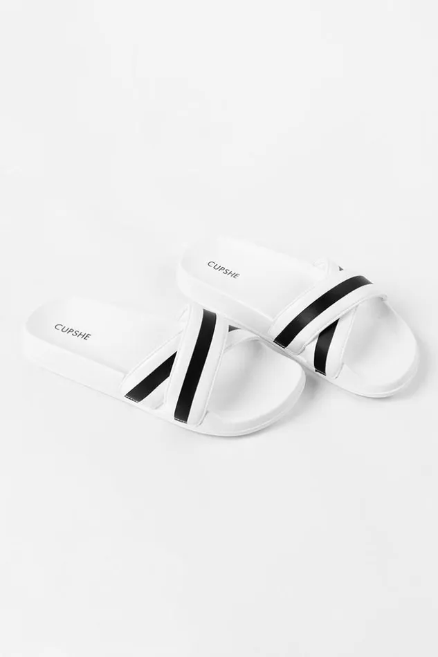 Women Flip Flops Cupshe Baker Beach Black White Stripe Flip Flops White